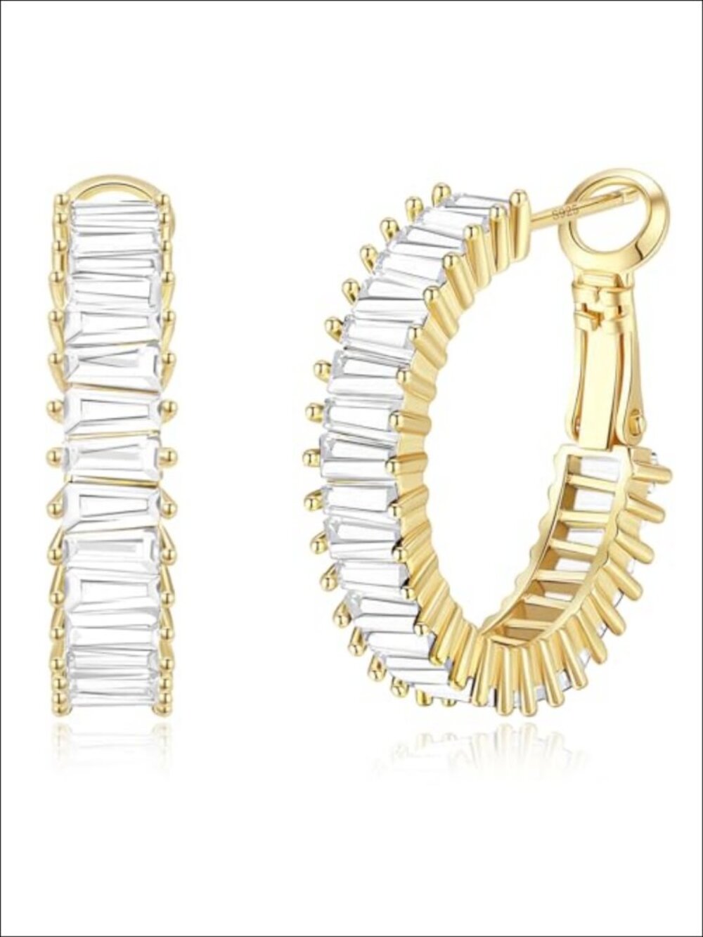 14K Gold Plated Cubic Zirconia Hoop Earrings 25mm Hypoallergenic